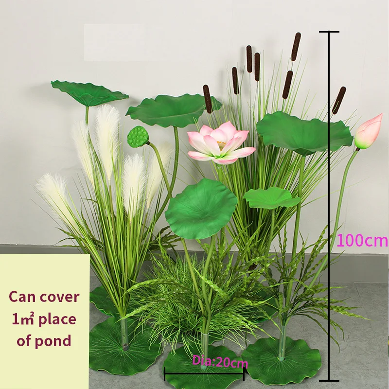 

Standable Silk Lotus Lifelike Waterlily Flowers Reed Leaf With Base Pot For Home Yard Garden Pond Pool Landscape Decor Set Props