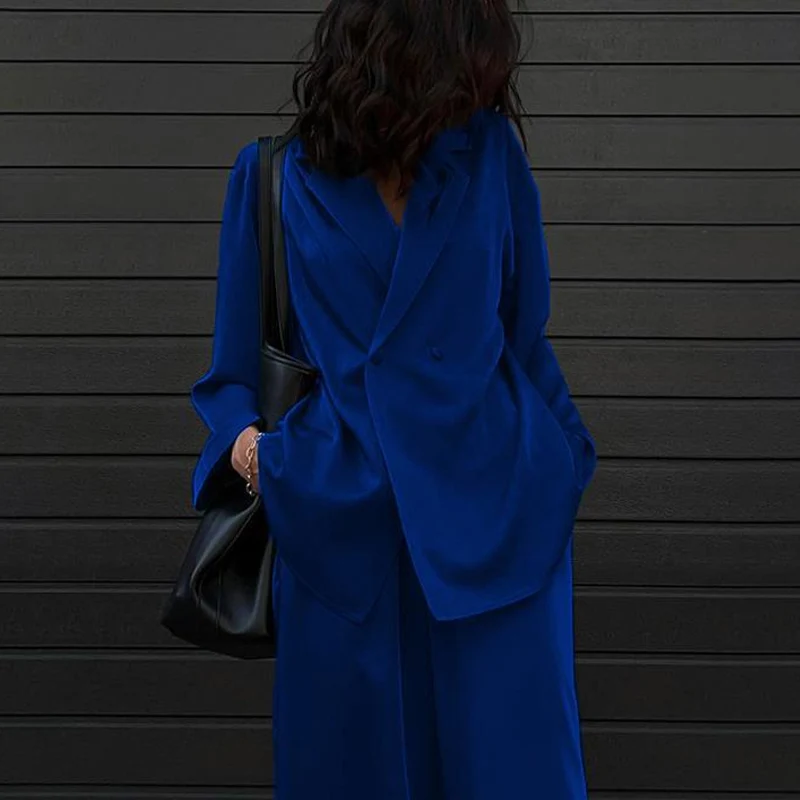 

Autumn Long Sleeve Lapel Cardigan + Loose Draped Pants Women Sexy Deep V Button-up Two Piece Set Fashion Streetwear Jacket Suit