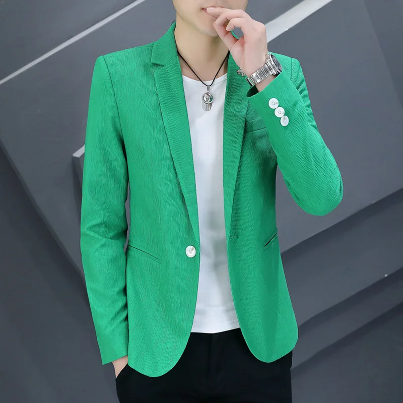 

HOO 2023 Spring New Men's Suit Jacket Youth Wrinkle Surface Slim Fit Leisure blazers