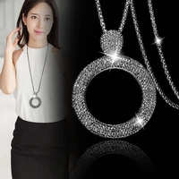 leeker vintage full cubic zircon big round pendant necklace black silver color long chain for women necklace on neck lk2