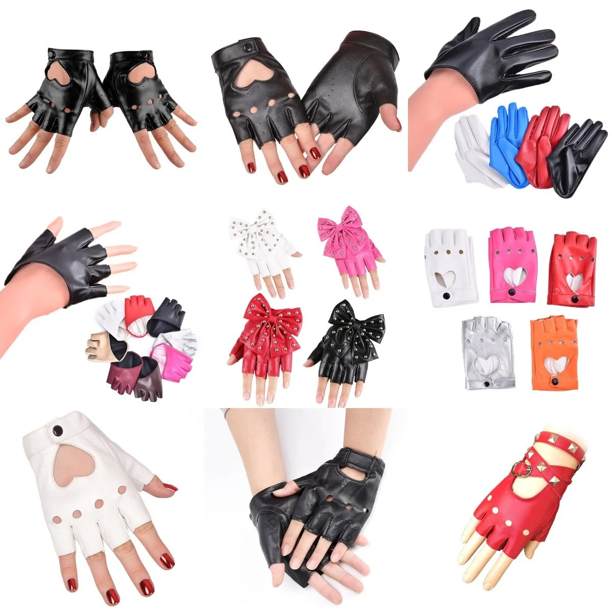 

Unisex Fingerless Driving PU Leather Gloves Motor Cool Rivet Sexy Disco Dancing Rock And Roll Black Red White Punk Glove