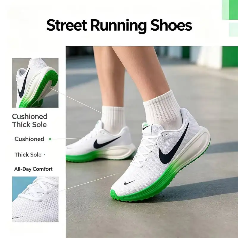 Фото Горячая новинка 2026: Мужские кроссовки Nike бело-зеленые для бега, с амортизирующей толстой подошвой, легкие, для уличного спорта, HJ9198-111 №1