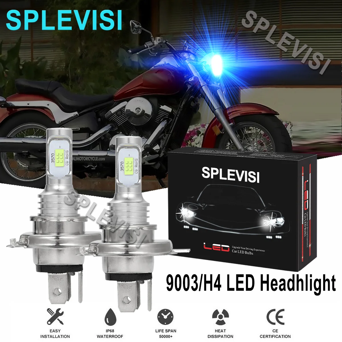 

2PCS Ice Blue 35W Motorcycle Headlight For Kawasaki Vulcan 500 2004-2009 750 2004-06 800 2004-2006 1600 2004-2008 1700 2009-2014