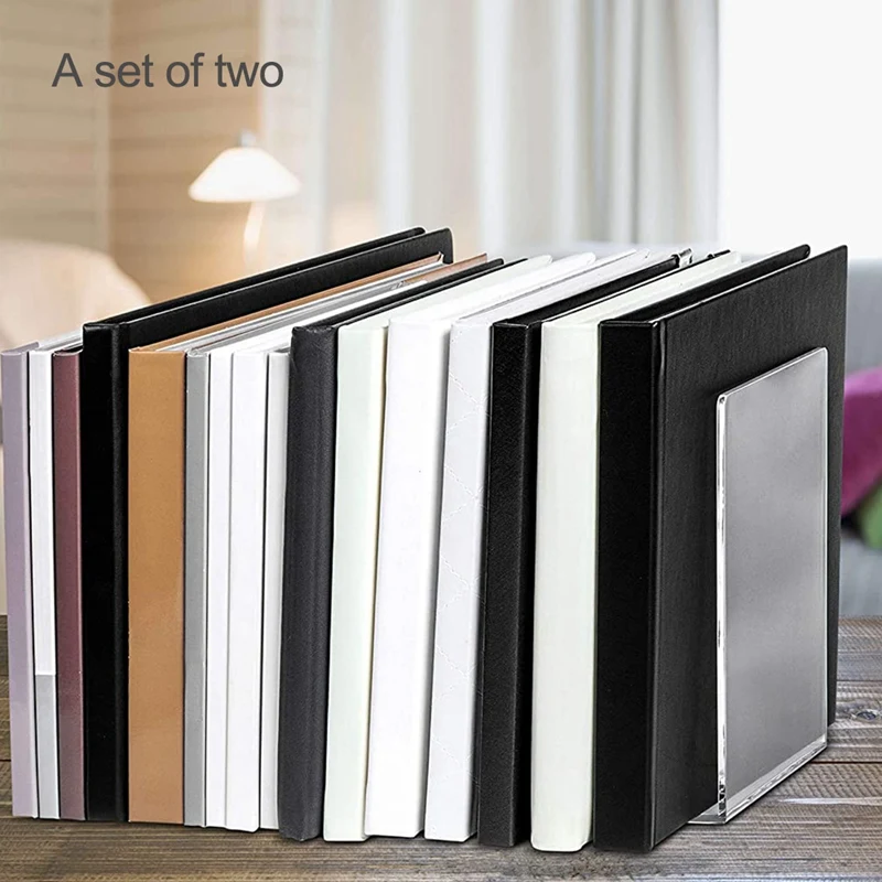 

2PCS Transparent Acrylic Bookends L-Shaped Bookshelf