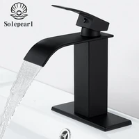 solepearl black waterfall bathroom faucet single handle lavatory faucet one hole faucet basin mixer tap with deck mount and hose