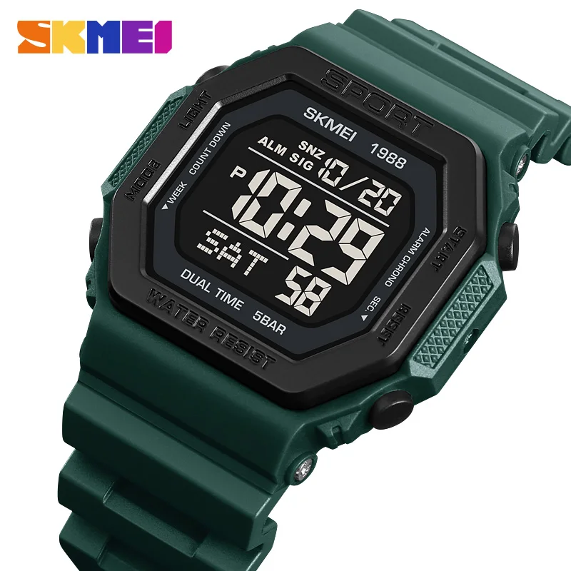 

Часы SKMEI Мужские Цифровые, модные спортивные водонепроницаемые в стиле милитари, с хронографом и обратным отсчетом, с будильником, 5 бар