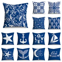 4545cm boho blue ocean cushion cover nautical anchor rudder pillowcase