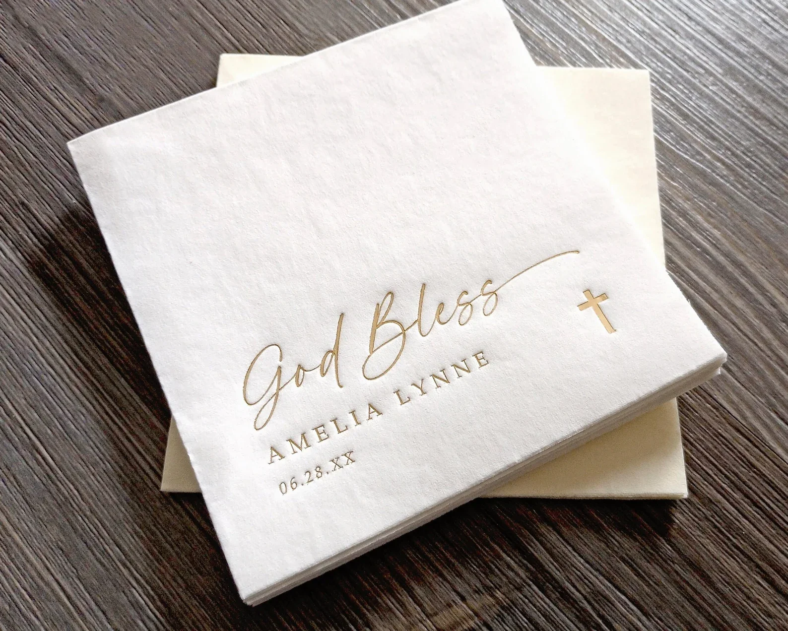 50 Baptism Napkins | Decor God Bless Personalized Gold Foil Baby Simple Cross