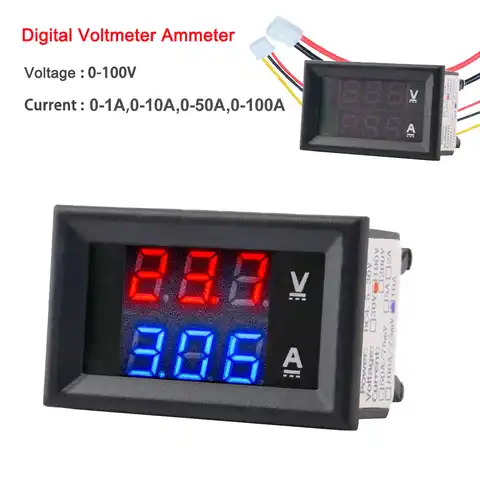 Вольтметр Амперметр постоянного тока 100 в 1A 10A 50A синий + красный двойной светодиодный цифровой вольтметр Амперметр измеритель напряжения то...