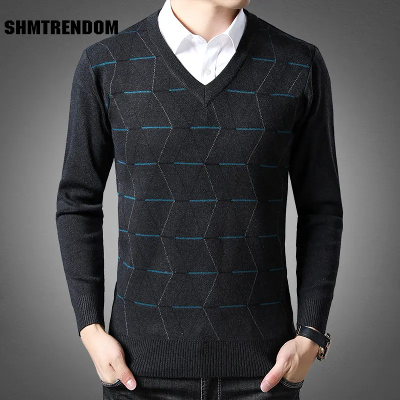 

New Fashion Brand Sweater For Mens Pullovers V Neck Slim Fit Jumpers Knit Thick Warm Autumn Korean Style Casual Clothing Men