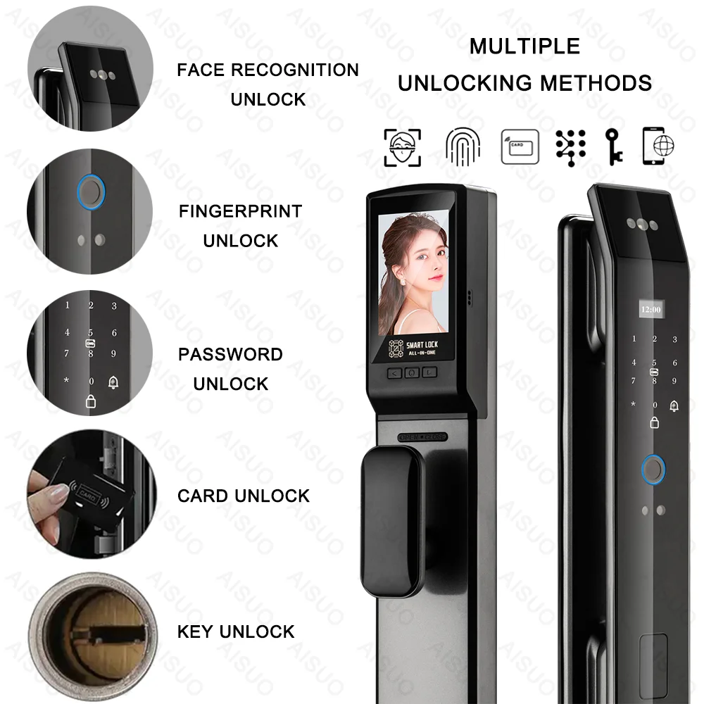 Фото Video En Tiempo Real WIFI APLICACION Huella Digital Cerradura De Puerta Inteligente Con Camara Cerradura Inteligente Digital №2