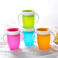 360 baby cups can be rotated magic cup baby learning drinking cup with double handle flip lid leakproof child water cup bottle