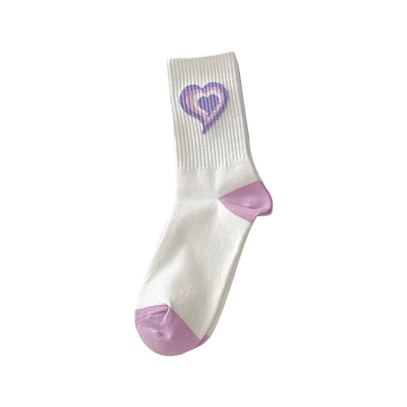 1Pair Women Cotton Socks Purple Heart Print Middle Tube Sock American Hip Hop Socks Street Wear Skateboard Socks Sports Sock