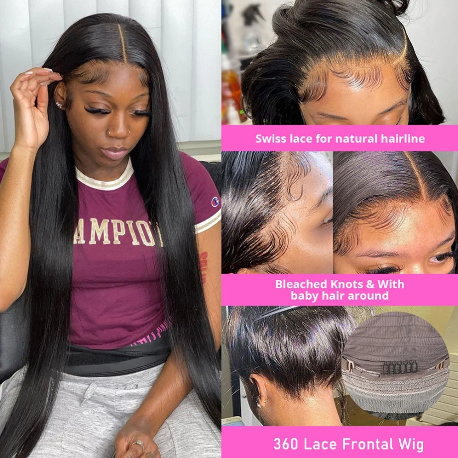 360 HD Lace Frontal Wig 13x6 Transparent Lace Wig Human Hair 30Inch Bone Straight Brazilian Remy Human Hair Wigs For Women