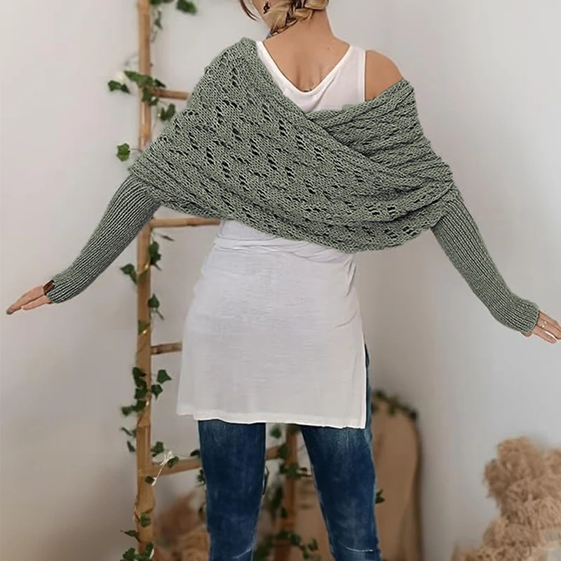 CyiExi вязаный шарф с перекрестными деталями и рукавами для женщин повседневные