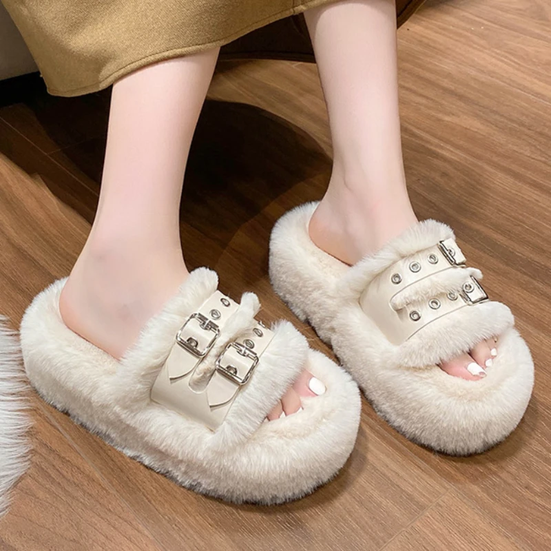 

Wool Slippers Women Wear Thick Soled High Heels New Soft Autumn and Winter Black Anti-skid Ins Home Home Shoes Zapatos Mujer