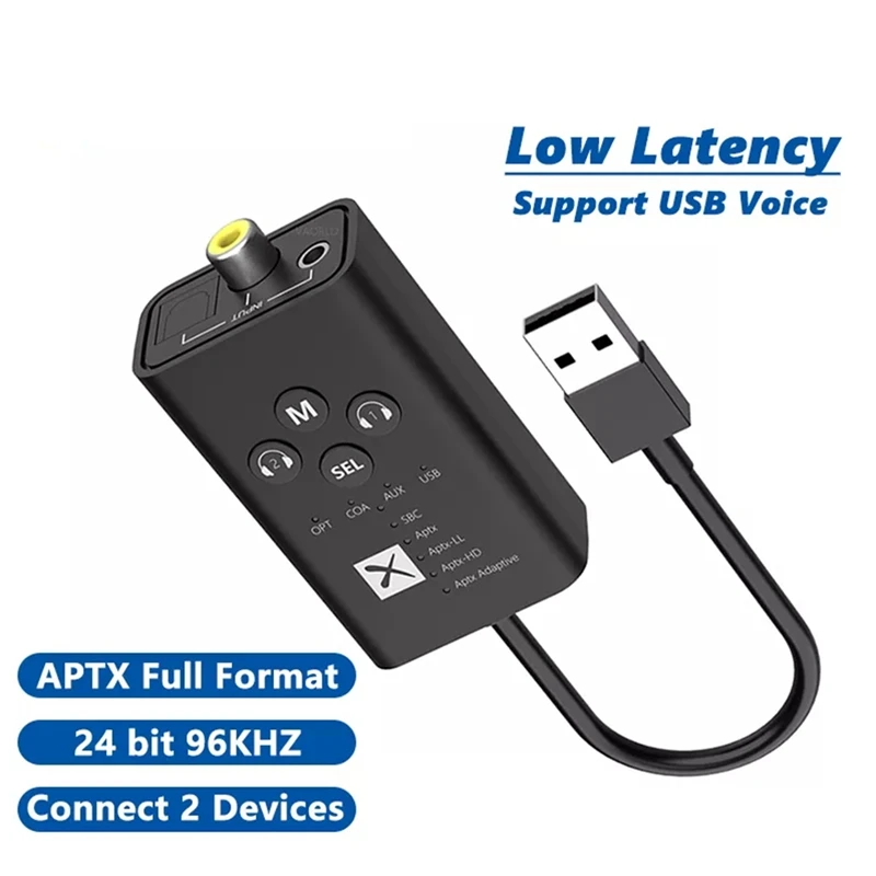 

APTX Transmitter Support 24 Bit 96KHZ USB Plug And Play Adapter Connect 2 Devices Qualcomm 5.2 Low Latency Calling