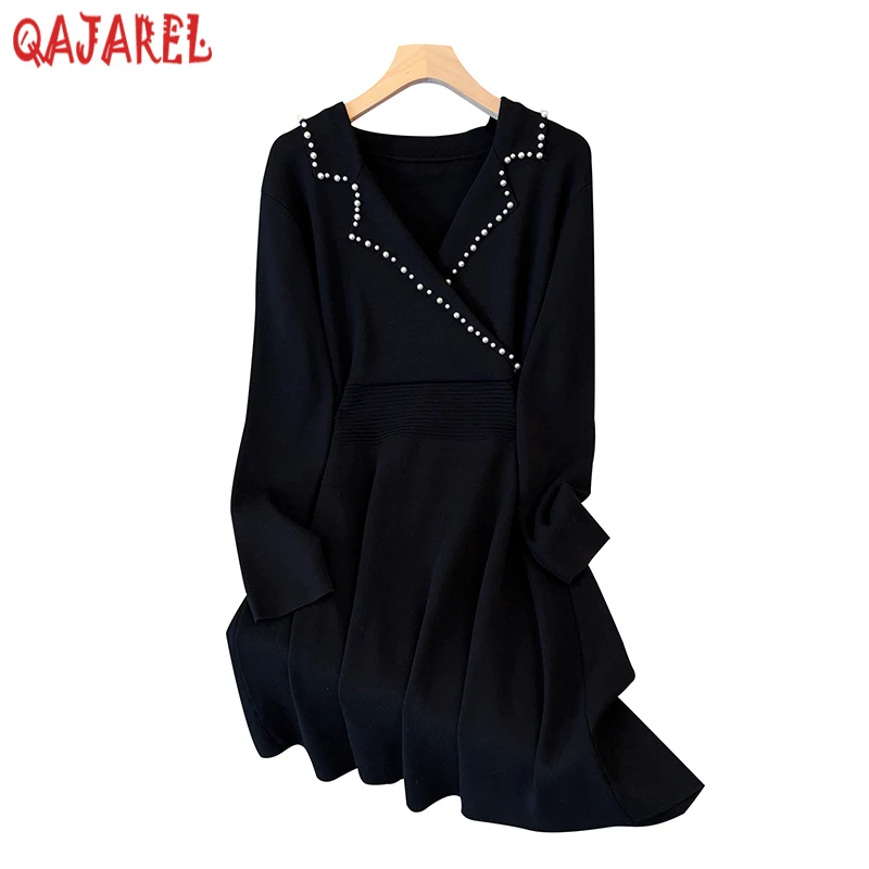 

Женское трикотажное Хлопковое платье-свитер, черное винтажное облегающее платье миди в Корейском стиле Хепберн, Осень-зима 2023