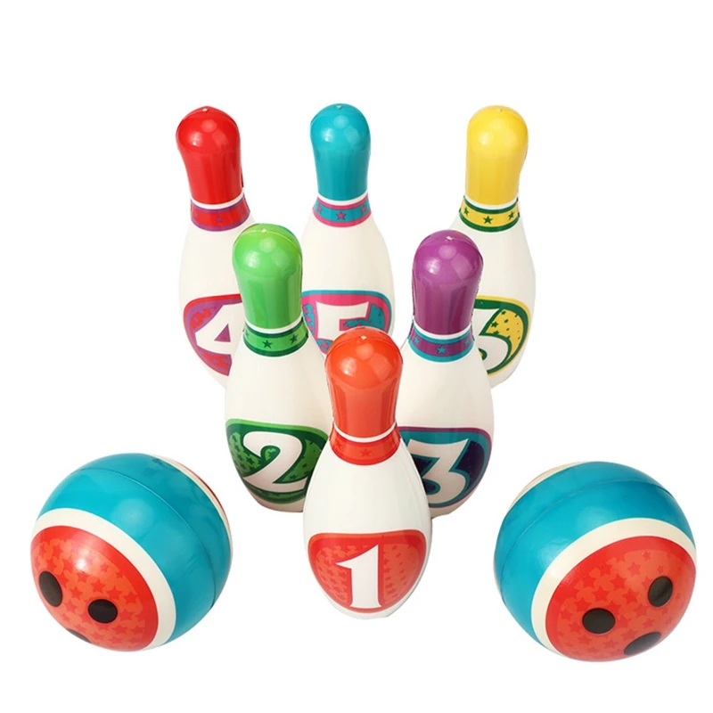 

6 контактов, 2 шара, детский спортивный набор игрушек для боулинга, красочный шар для боулинга, Детская уличная и комнатная игра для родителе...
