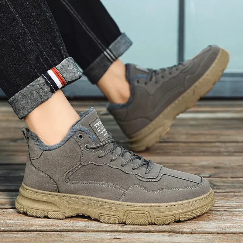 High Top Casual Sports Shoes Winter Fashion Lace Up Non-slip Walking Shoes Plus Velvet thick Comfortable Warm Male Cotton Boots