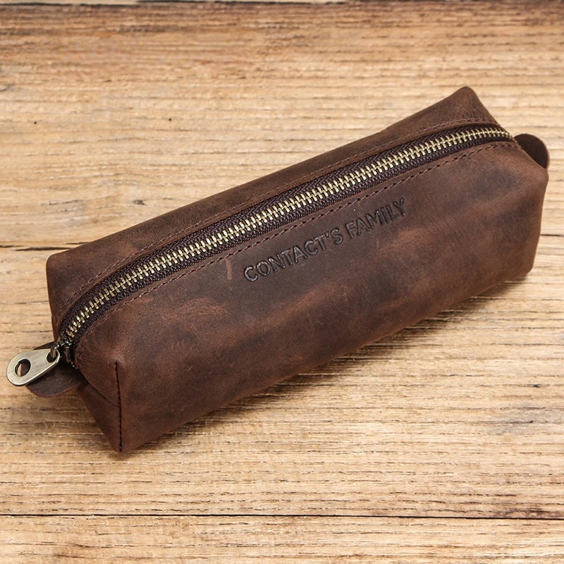 Retro Men's Coin Purse Casual Genuine Cow Leather Zipper Storage Bag Pencil Case for Unisex