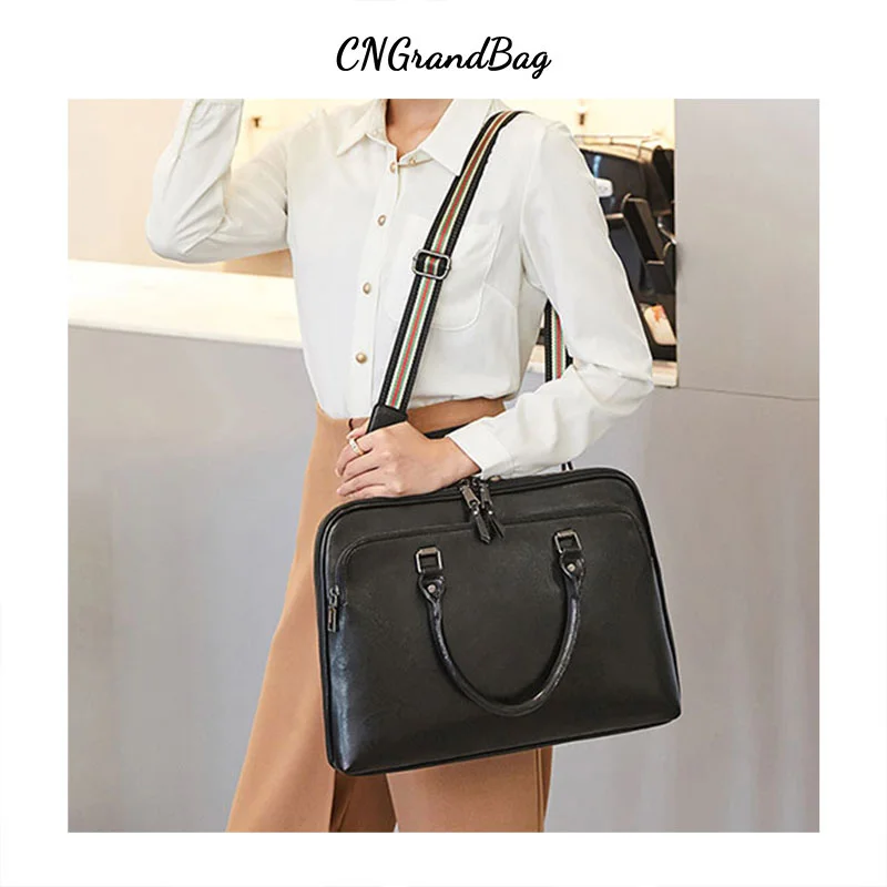 Free Custom Letter Cow Leather Briefcase Portable Briefcase Commuting 13/14 Inch Laptop Bag Large Capacity Business Handbag