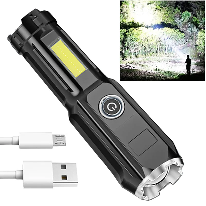 

4 Modes USB Charging Flashlight Telescopic LED Zoomable Tactical Torch Lamp Camping Hiking Ultra Bright Waterproof Flashlights