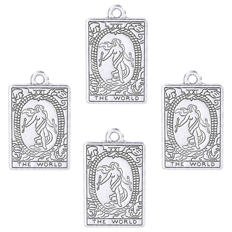 5pcs/Lot Antique Silver Color Tarot Sun Lovers Wheel of Fortune Stars World Moon Charms Alloy Pendant Pendant For Jewelry Making