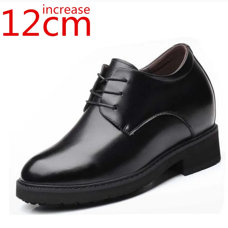 

12CM Extra High Elevator Shoes Men's Split Leather Height Increasing Leisure Business Black Hidden Wedge Heel Male Wedding Shoes