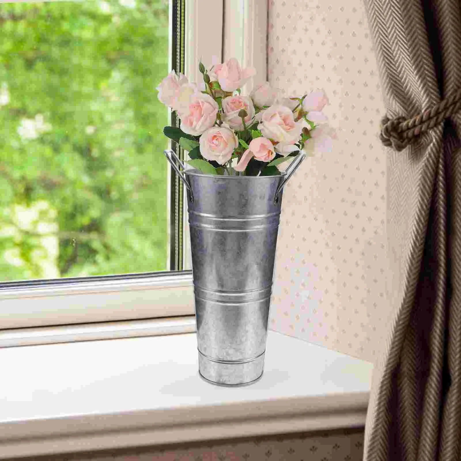 

2 Pcs Vintage Flower Vase Retro Tin Barrel Vases Centerpieces Metal Bucket Iron Flowers Planter Floral