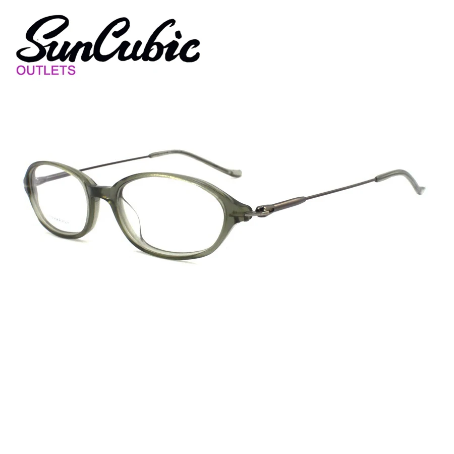 

C1017-C6 Retro Oval Lens Eyeglasses Men Gray Color Acetate Frame Slim Metal Temple Flexible Hinge Prescription Glasses