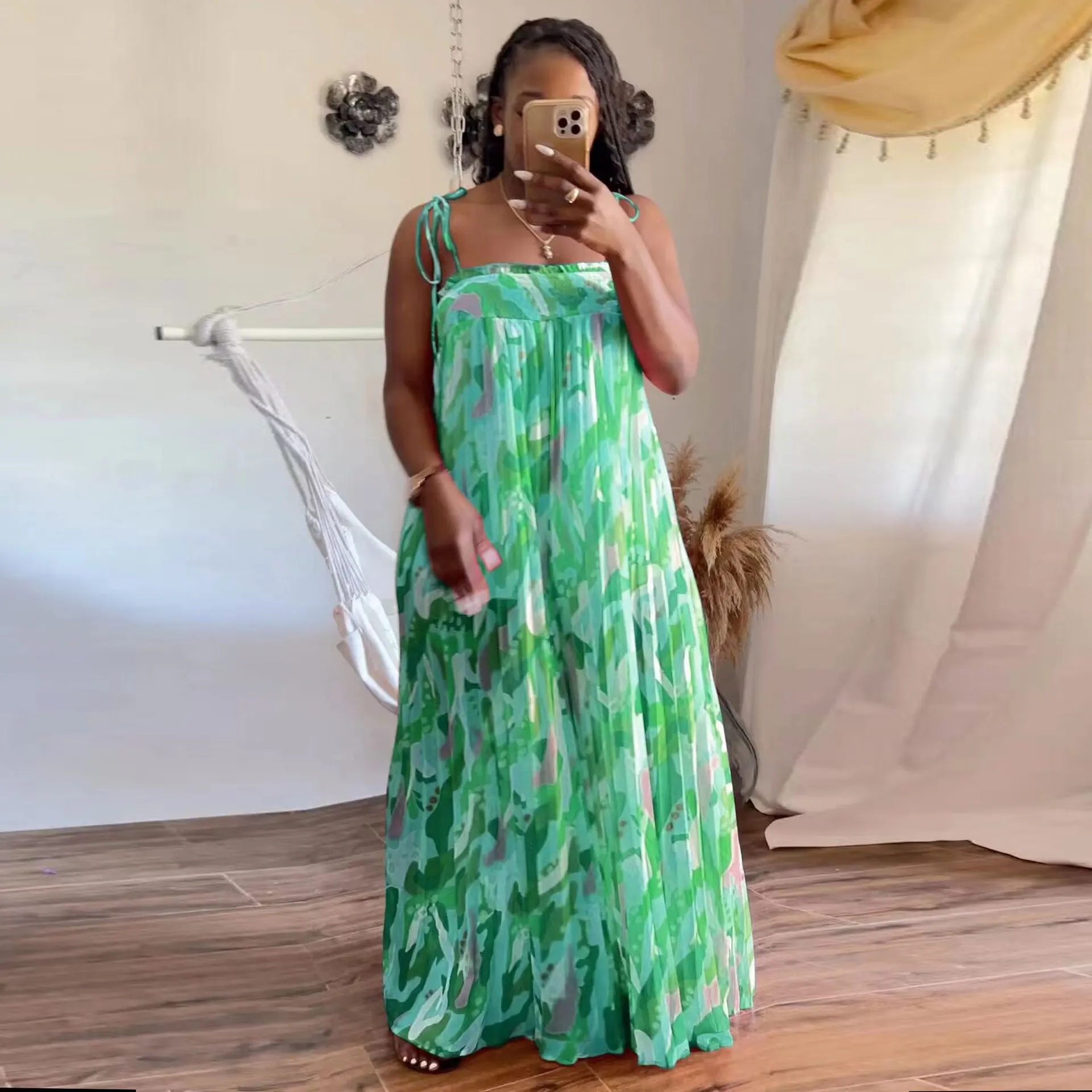 Plus Size Women Elegant Jumpsuit Ruffle Sleeveless Print One Piece Cloth Female Wide Leg Pant 2023 Summer Fashion Long Jumpsuit