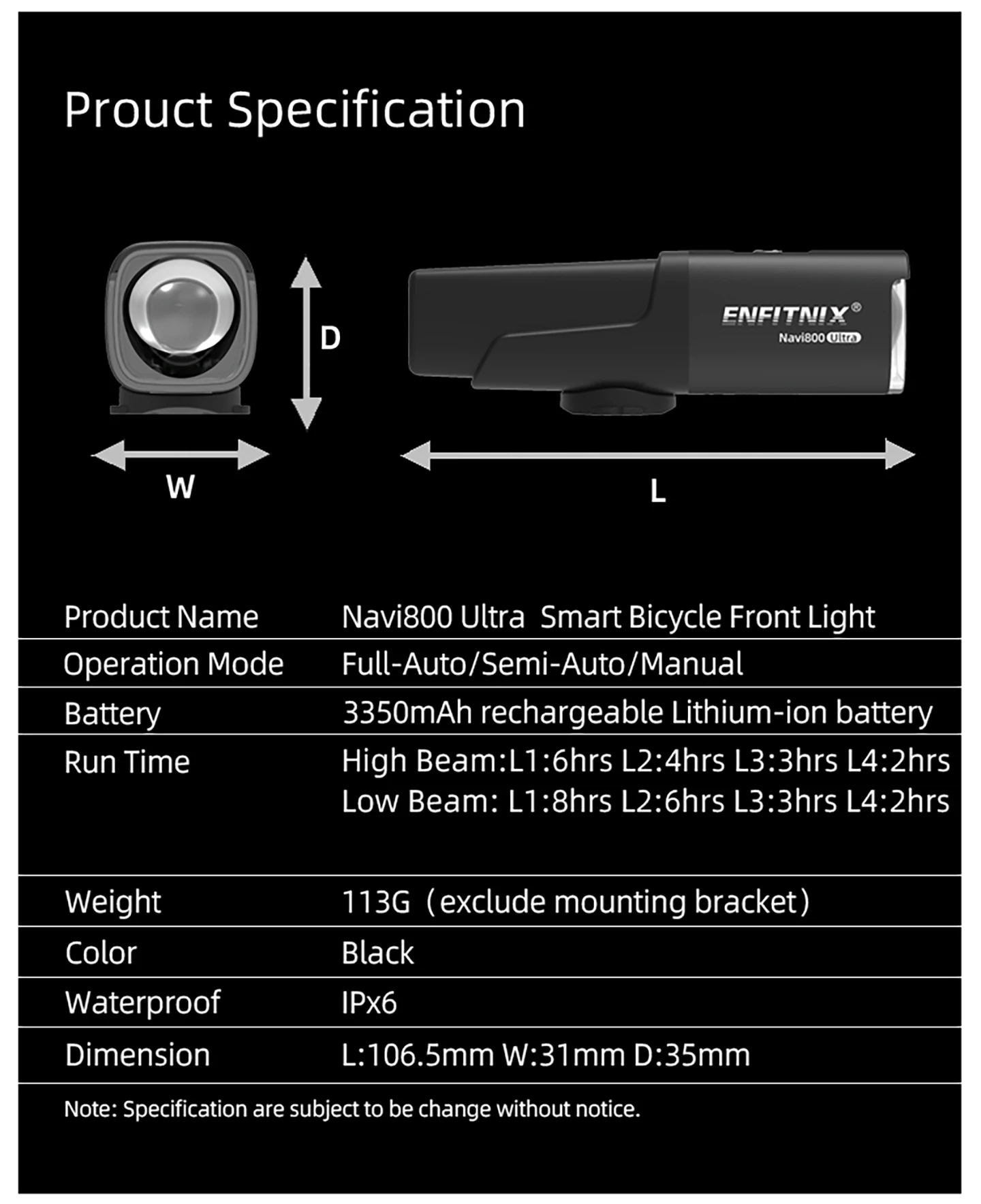Фото Велосипедная фара ENFITNIX Navi800 Ultra: высокая яркость, четкая линия света, передний фонарь, 3350 мАч, 800 люмен, безопасное ночное освещение №5