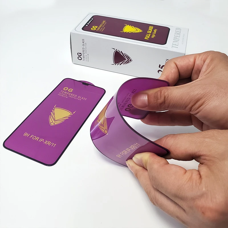 25PCS Golden Armor Tempered Glass for iPhone 14 13 12 Pro Xs Max Xs XR 7 8 Big Curved Edge Full Cover Full Glue Screen Protector