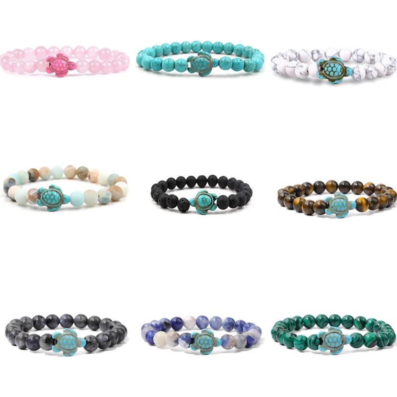 

8mm Natural Turtle Stone Beads Bracelet for Women Tiger Eye Turquoise Powder Crystal Beaded Bracelets for Jewelry Gift Wholesale