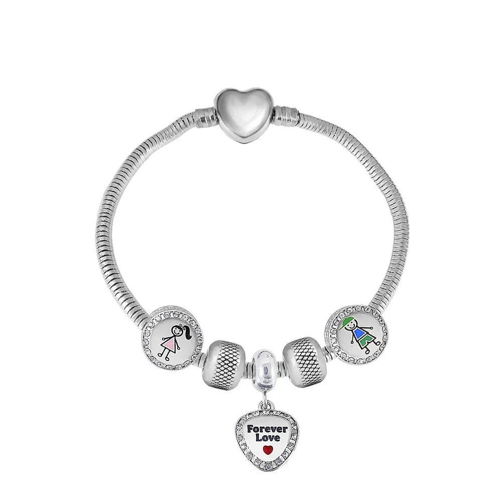 

New Arrived Heart Shape Love Mom Charms Pandoraer Bead Bracelet Boy and Girl Love Jewelry Gift For Mom Friend Couple Bracelet