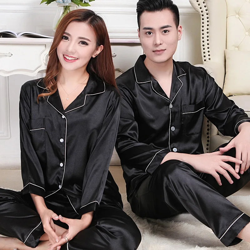 Lovers pajamas leisure wear long sleeve silk pajamas silk pajamas woman pajamas nightdress suits the man