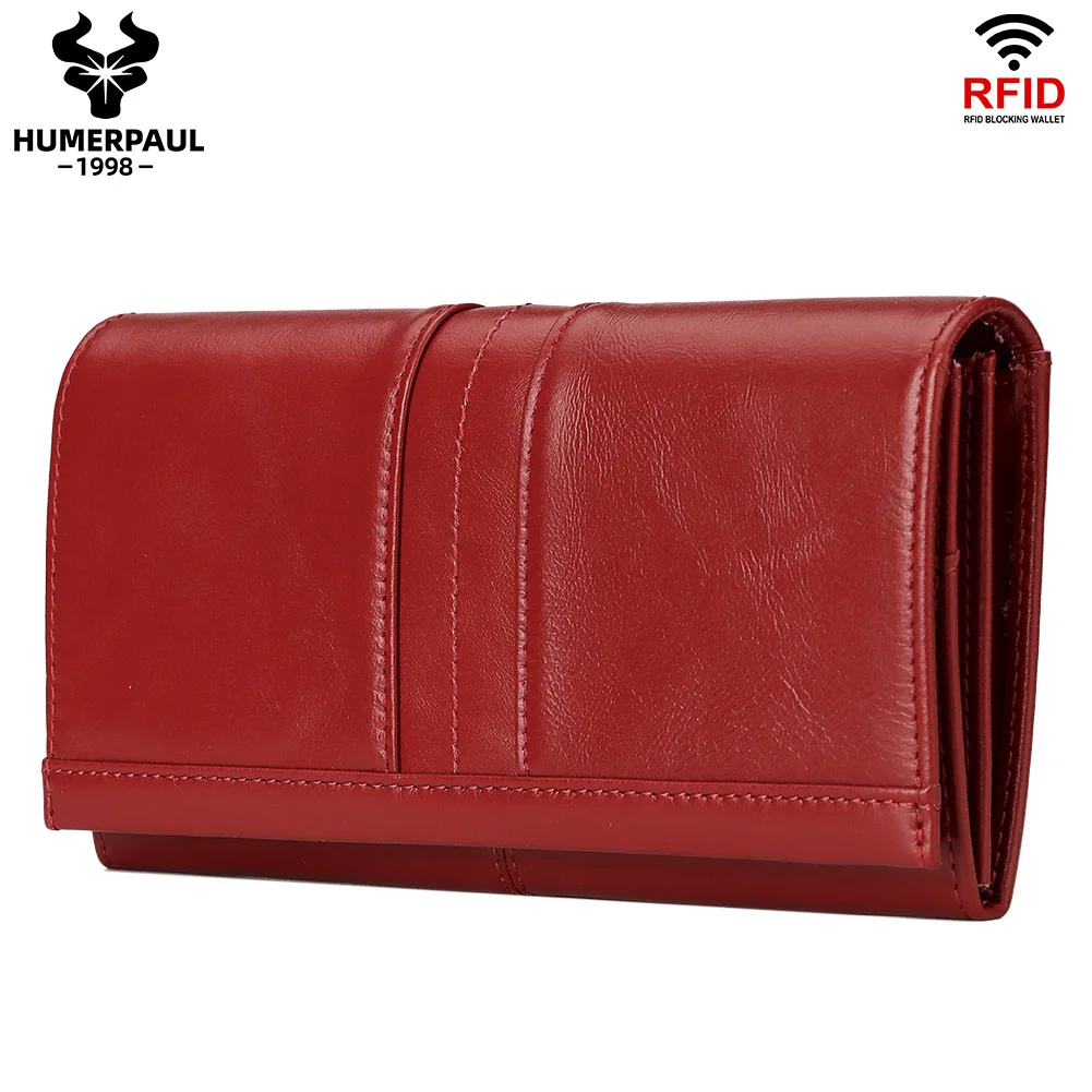 

Fashionable Clutch Wallet with Phone Pocket Soft Cowhide Female Long Purse Luxury Design RFID Anti-thef Credit Card Holder New