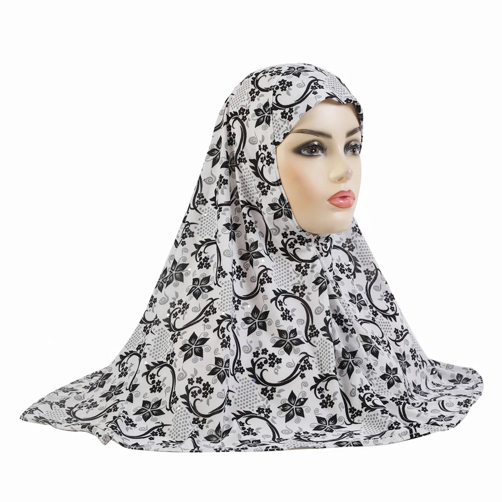 Muslim Women Hijab Print One Piece Head Scarf Wrap Turban Islamic Headscarf Pull On Ready Made To Wear Niqab Shawl Caps