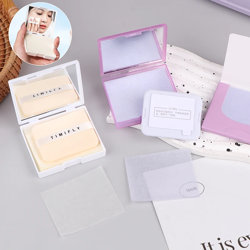 Листы для промокания масла с пуховкой макияжа 100 шт. матовые салфетки лица бумага