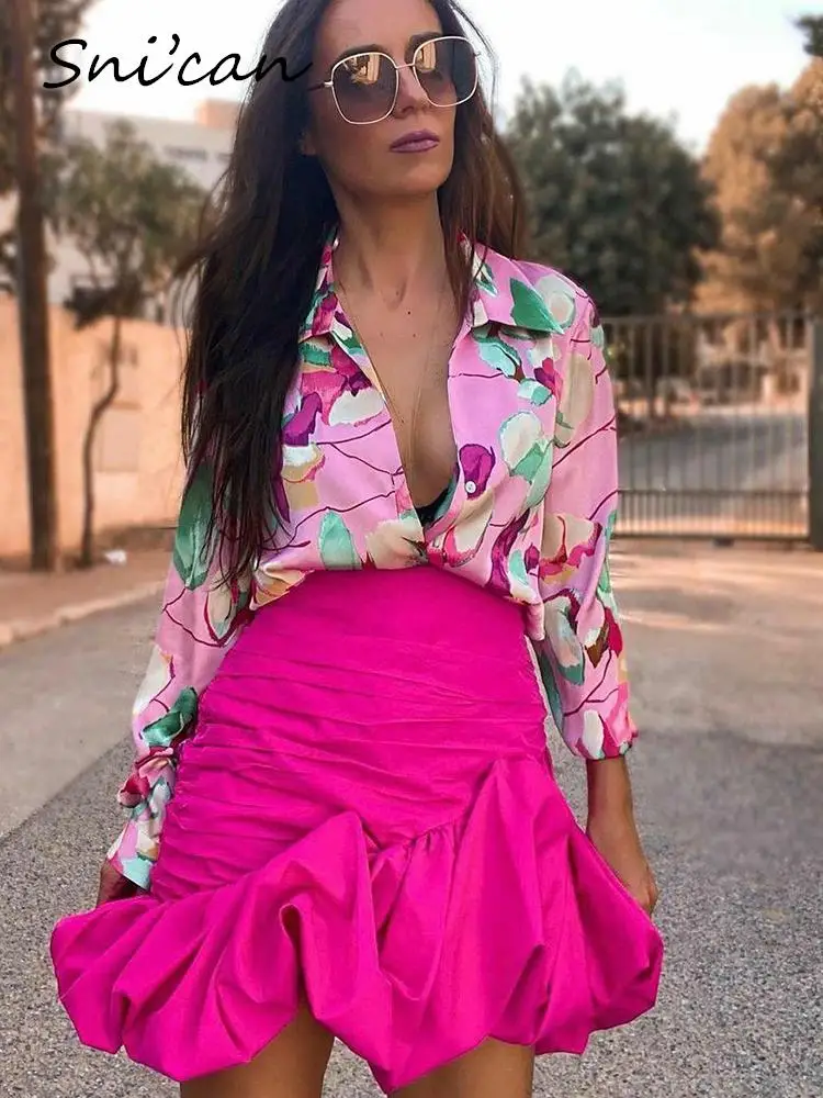 

Pink Ruched Ruffle Skirt Asymmetrical A Line High Waist Mini Women Faldas Mujer Fashion Summer Casual Jupe Femme 2022 Bottom New