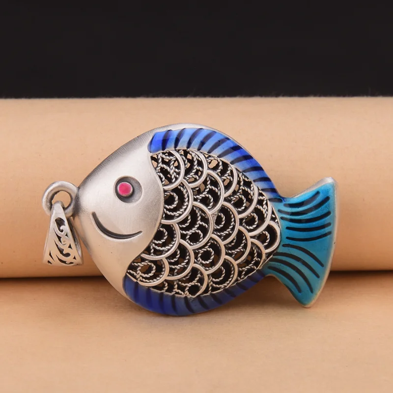 

Rt серебряный цвет этнический Лотос Красочный Карп подвеска ажурное Ретро модное универсальное ожерелье цепь свитер подвеска ювелирные изделия