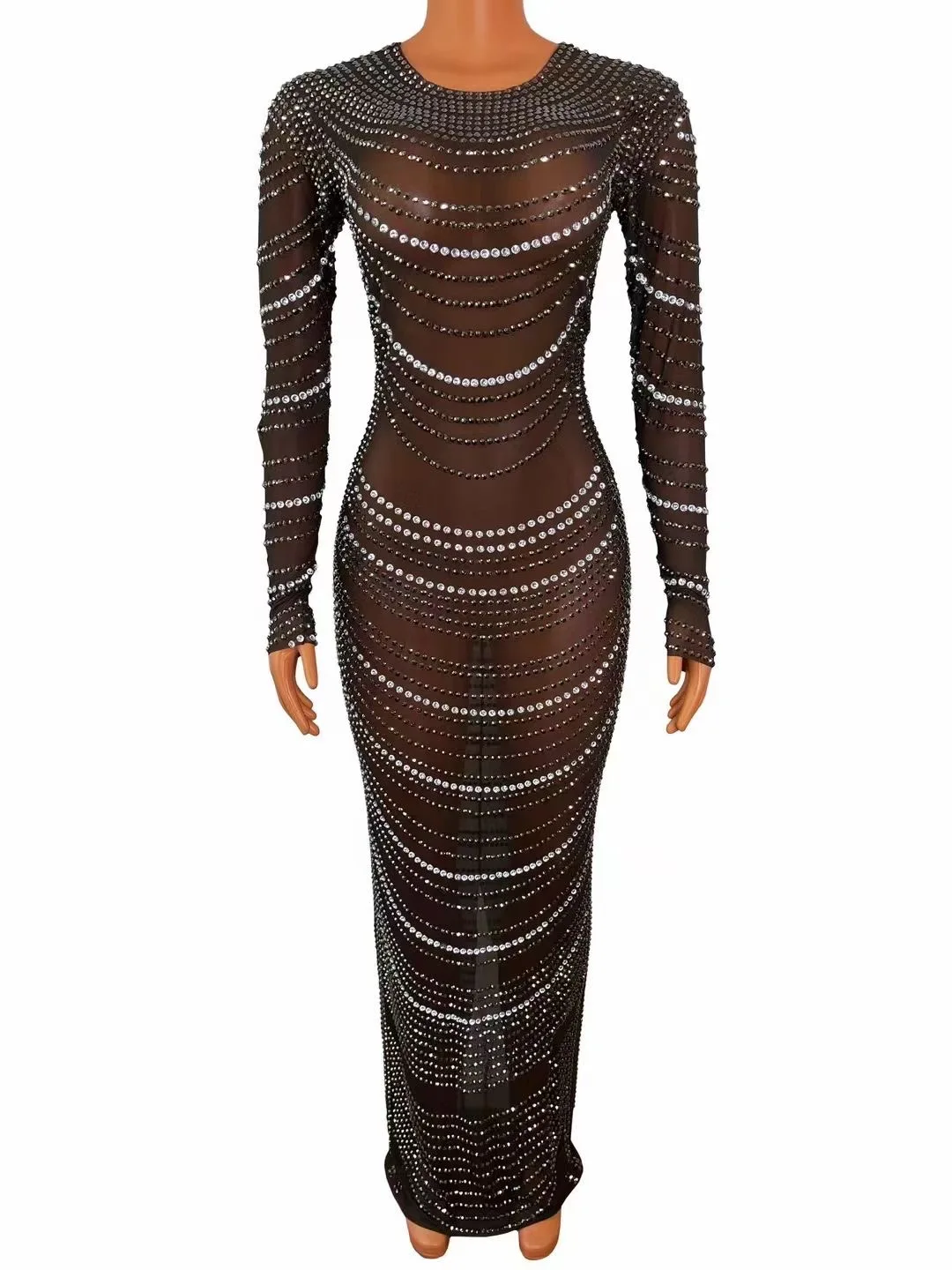 Женское сексуальное длинное Сетчатое платье с длинным рукавом элегантное