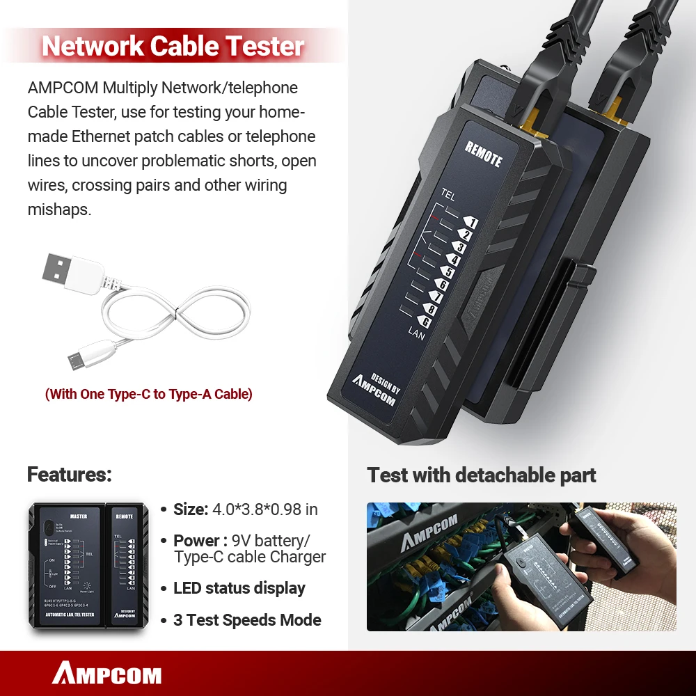AMPCOM RJ45 щипцы Lan тестер набор инструментов Ethernet инструмент для зачистки кабеля rj 45