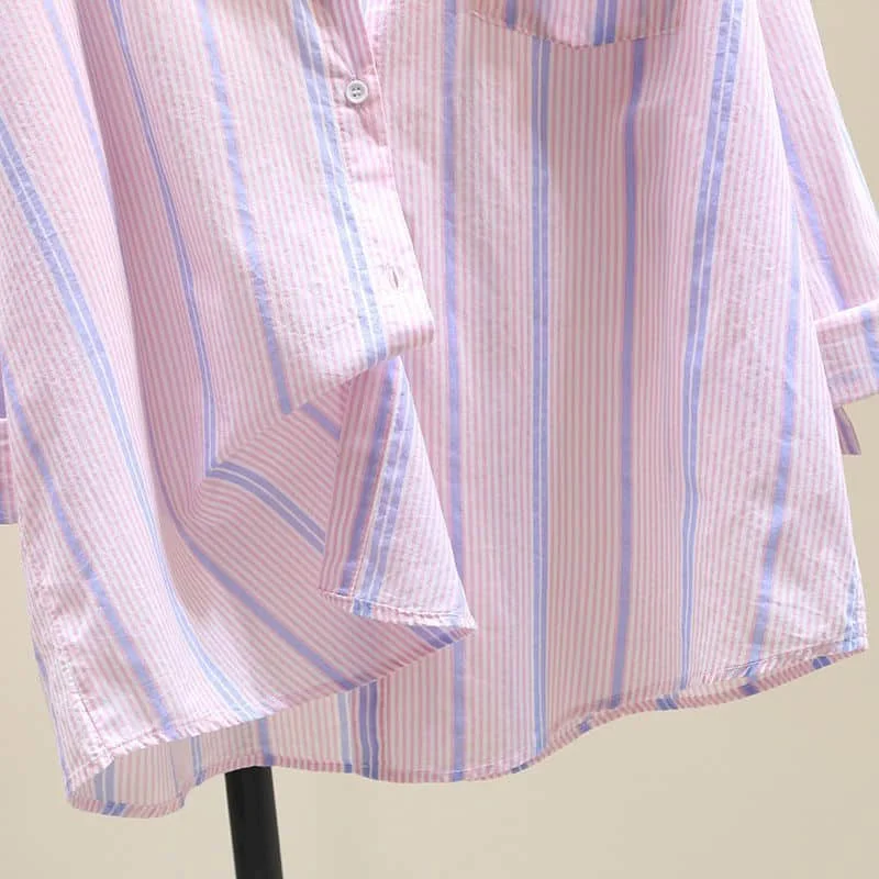 Рубашка-поло женская в полоску винтажная Свободная Повседневная модная