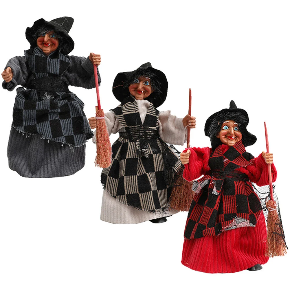 

3 Pcs Desktop Decor Suspending Witch Figurine Household 25X12CM Festival Plastic Hanging Horrible Desktop