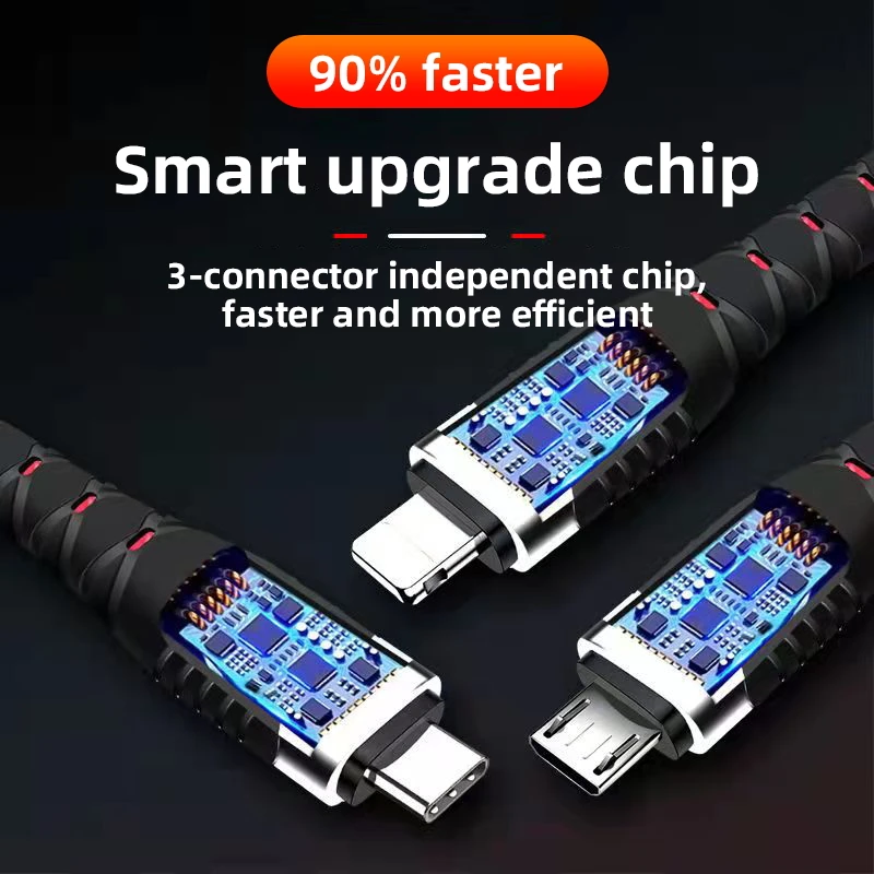 Сверхбыстрый USB-кабель 3 в 1 кабель типа C для Samsung S20 Xiaomi Mi 9 4 iPhone 12X11 Pro Max зарядное