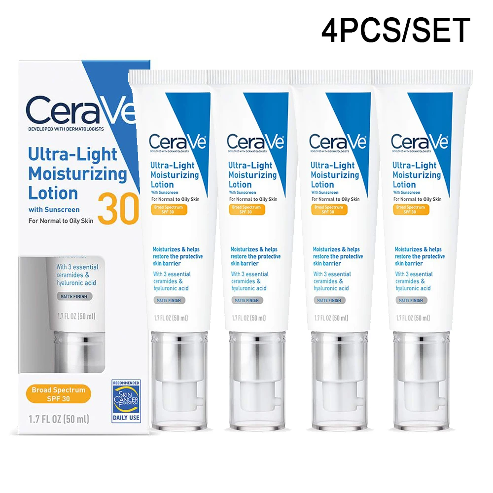 

4PCS CeraVe ultra Light Moisturizing Lotion SPF 30 Daily Face Sunscreen Moisturizer with Hyaluronic Acid & Ceramides Oil Free