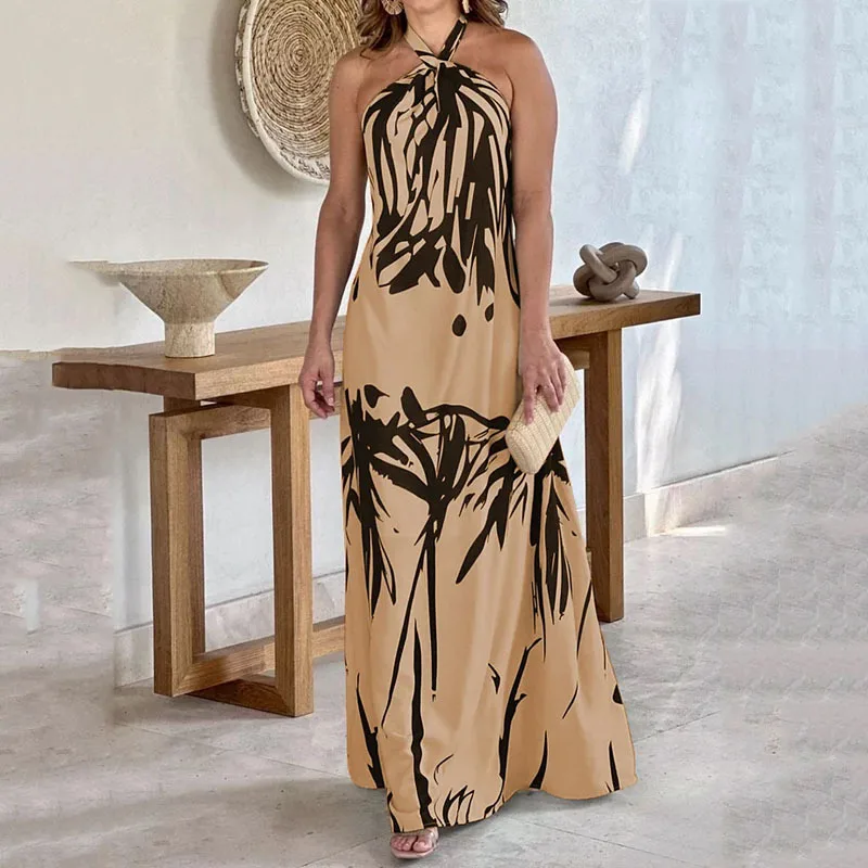 

Dresses for Women 2023 Summer Fashion New Halter Sleeveless Casual Vacation Print Lady Elegant Party Maxi Dress OTTD