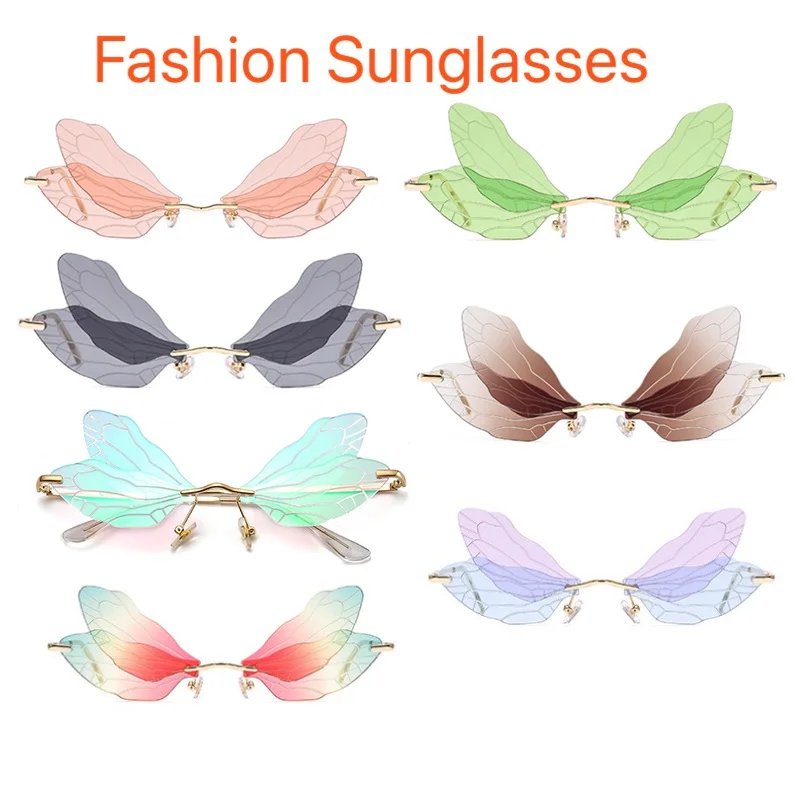 

Rimless Vintage Sunglasses Dragonfly Clear Lens Steampunk Fashion Men And Women Metal Frameless Sunglasses European And American